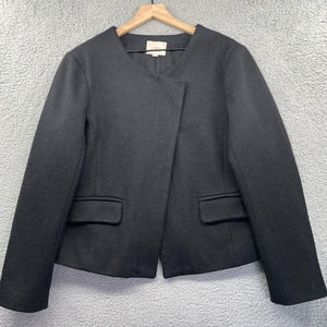 LOFT Professional Jacket Women's 16 Black Wool Blend Moto Snap Modern